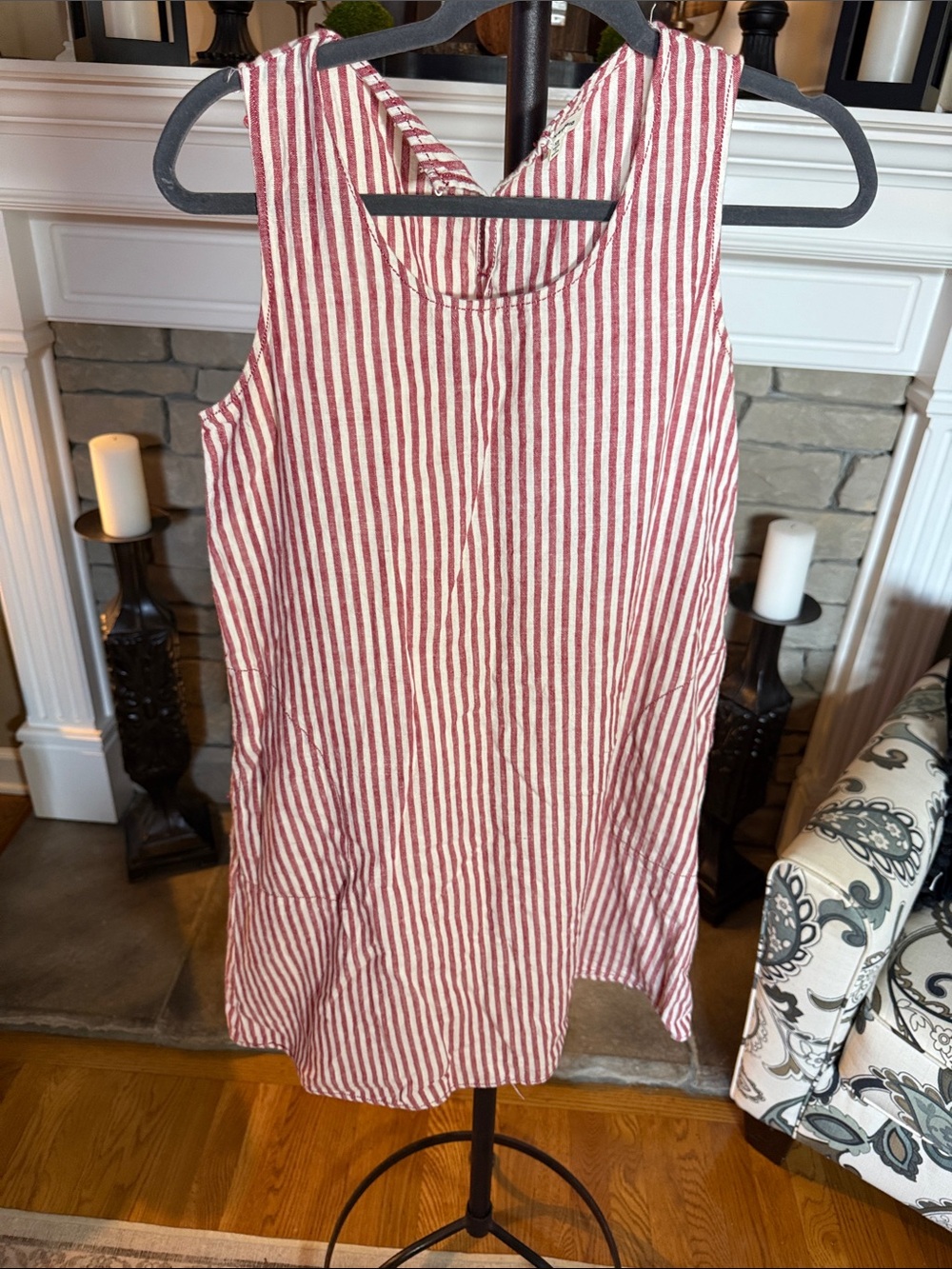 Max Studio Red & White Striped Sleeveless Mini Dress